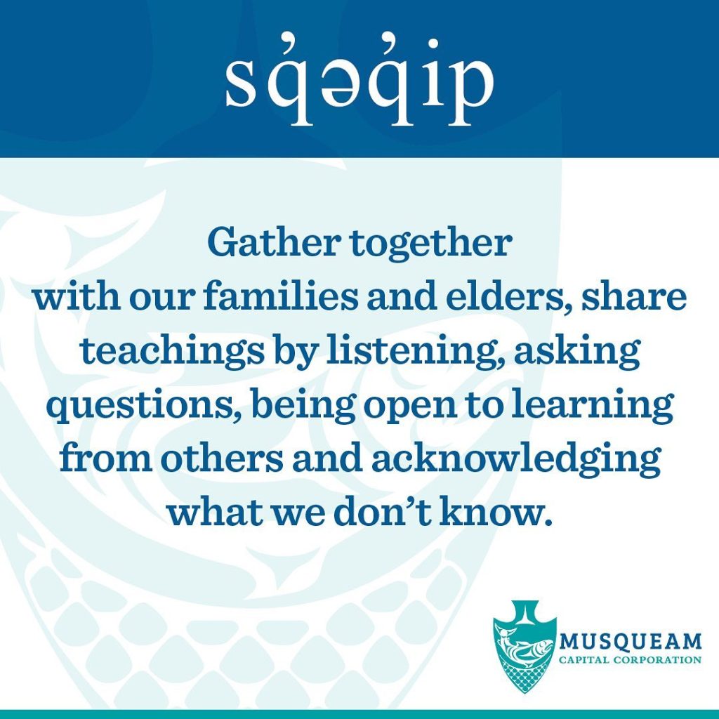 sq̓əq̓ip / gathered together
-
We gather together with our families and elders,