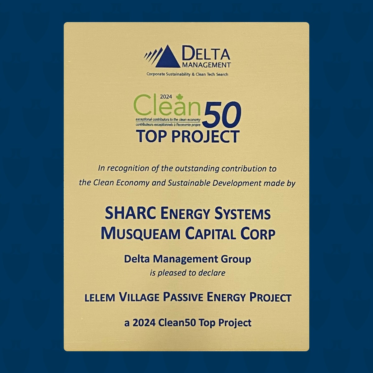 We are pleased to announce that leləm̓ Village Passive Energy Loop district energy is the recipient of Canada's 2024 Clean50 Top Project and tied for the 2024 Top Project of the Year. At leləm̓ Village, Musqueam Capital Corporation partnered with SHARC Energy Systems to utilize sustainable energy from wastewater, geothermal, and rejected energy from grocery store refrigeration. This sustainable energy is shared with all residential and commercial tenants at leləm̓ development.More details about this award can be found in link in bio.#Clean50 #Clean50TopProject #Musqueam #lelem #sustainableenergy #environmentalsustainability