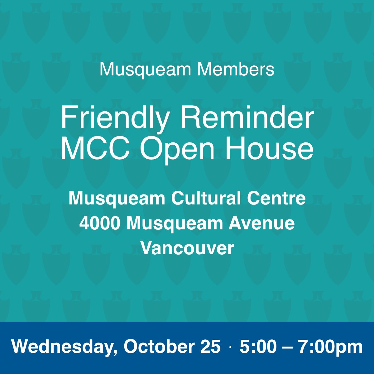 A friendly reminder to all our Musqueam Members to attend the MCC Open House and the Presentation of Audited Financial Statements. We look forward to seeing you!Wednesday, October 25th5:00 pm - 7:00 pmMusqueam Cultural Centre4000 Musqueam Avenue, VancouverEvent details in link in bio.#musqueamcapitalcorporation #musqueamcapital
